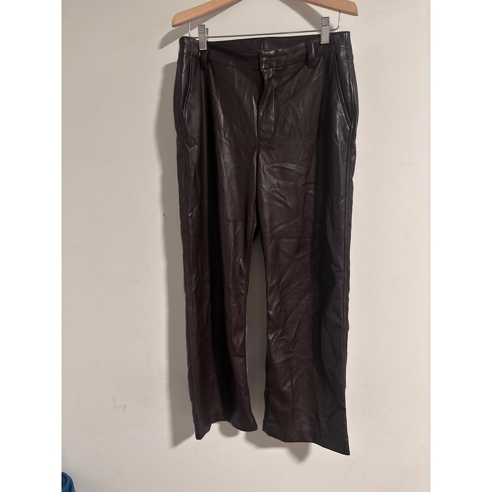 Gap Downtown Trousers Faux Leather Straight Leg Pants Brown Petite 4